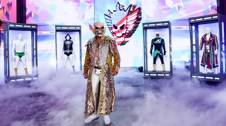 Cody Rhodes comes out to his special tailored WrestleMania 42 entrance that includes the evolution of his career with his past gear in glass cases