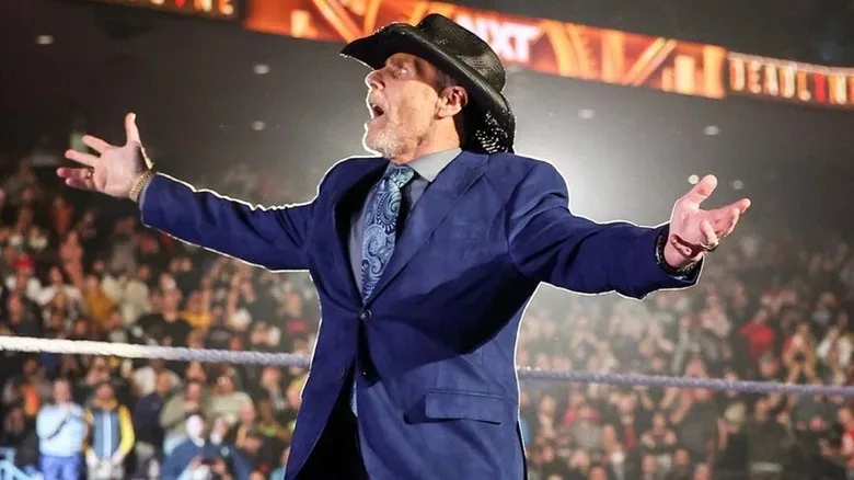 Shawn Michaels looks out to towards the crowd and welcomes everyone to a "WWE NXT" event