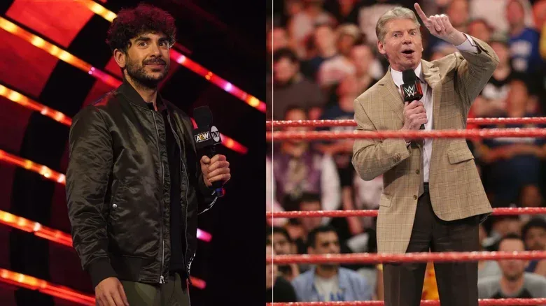 (Left): A picture of AEW President Tony Khan (Right): A picture of former WWE CEO and Chairman Vince McMahon in the ring