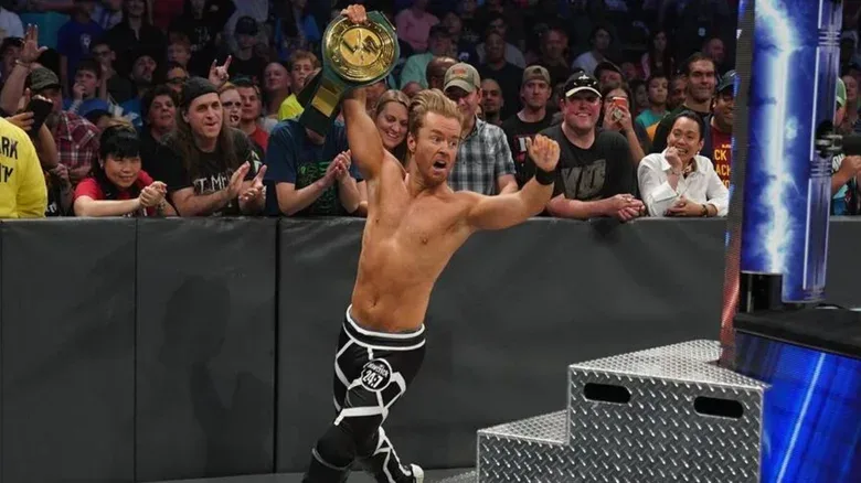 Former WWE star Drake Maverick runs around the ring with the WWE 24/7 Championship after winning it from Elias on an episode of "WWE SmackDown."