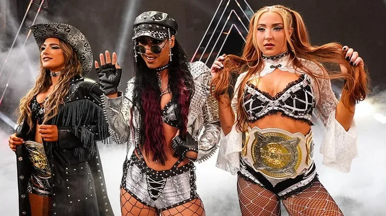 Fatal Influence (Fallon Henley, Jacy Jayne, and Lainey Reid during their clash against The Bella Twins and Paige at SummerSlam 2026.