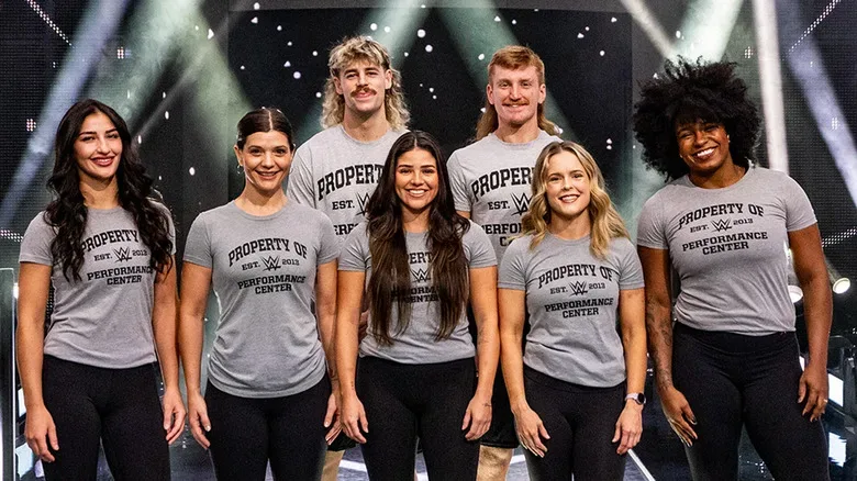 WWE reveals its latest class of recruits, including Aalyah Mysterio, pictured centered, in a photo posted to WWE.com on September 17, 2026.