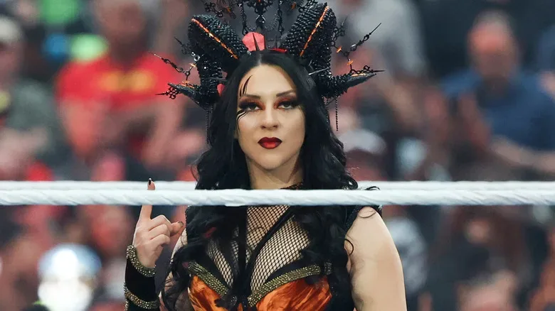Stephanie Vaquer is introduced before her match against Liv Morgan for the Women's World Championship during WrestleMania 42 at Allegiant Stadium on April 18, 2026 in Las Vegas, Ne
