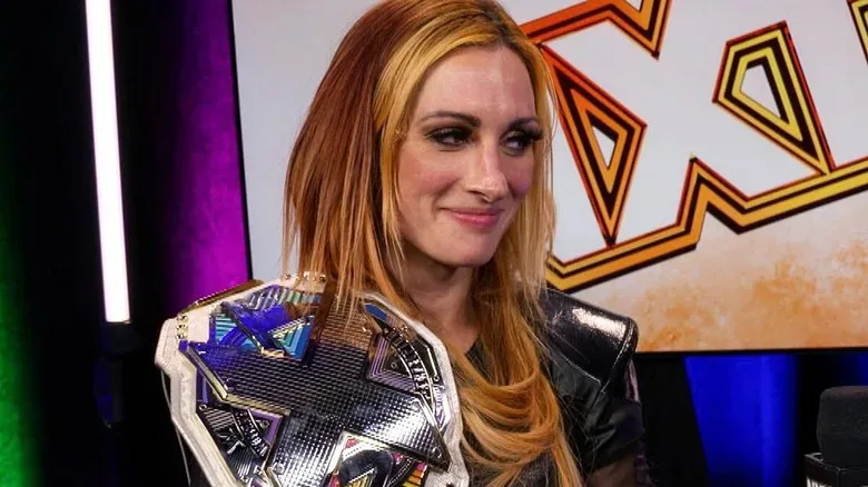 Becky Lynch during a backstage interview with the NXT Women's Championship during her 2023 return run to "NXT."