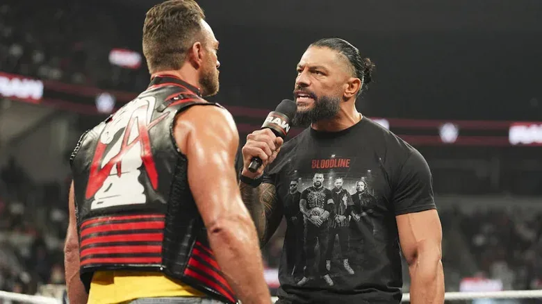 Roman Reigns face-to-face with LA Knight