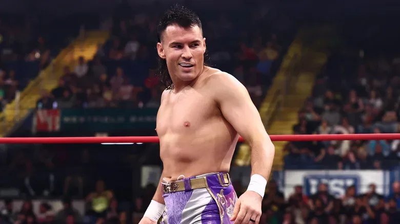 "Speedball" Mike Bailey looks toward opponent, Jon Moxley, in the ring during the September 12, 2026 edition of "AEW Collision."