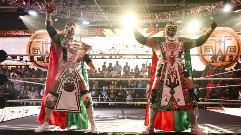 El Hijo Del Dr. Wagner Jr. and Galeno standing in the ring