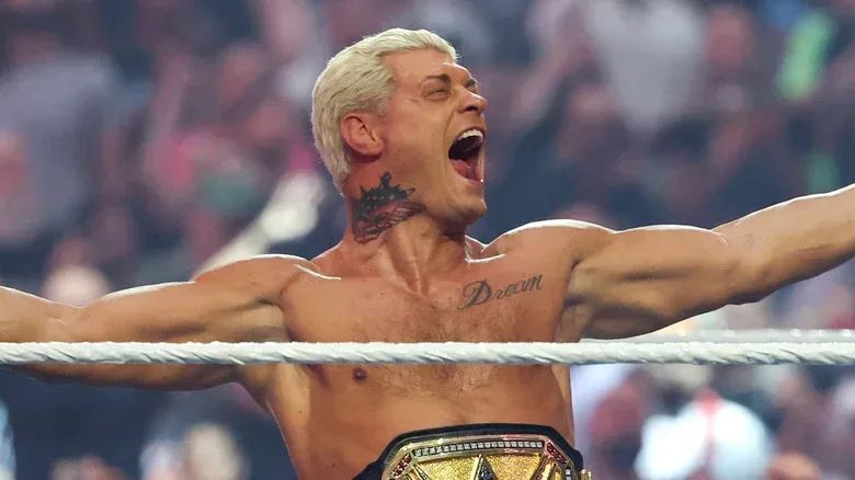 Cody Rhodes is introduced before his match against Randy Orton for the Undisputed WWE Championship during WrestleMania 42 at Allegiant Stadium on April 18, 2026 in Las Vegas, Nevad