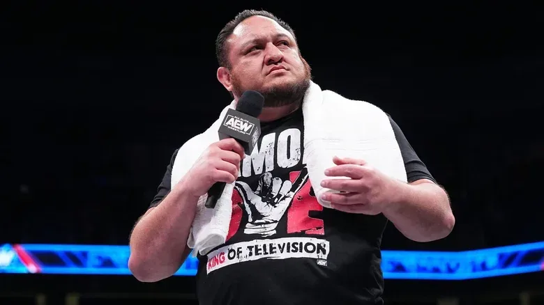 Samoa Joe during a promo segment on AEW television.