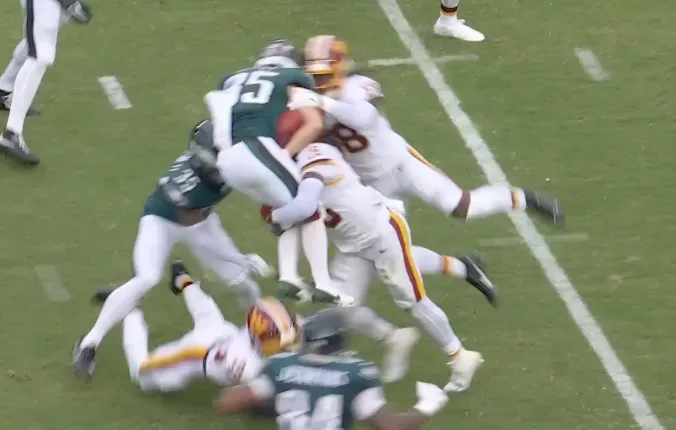Washington Commanders Safety Tyler Owens Delivers Spinebuster-Style Hit Against Eagles