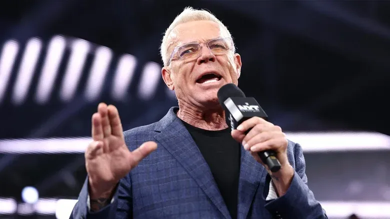 Eric Bischoff addressing the crowd during his "NXT" appearance.