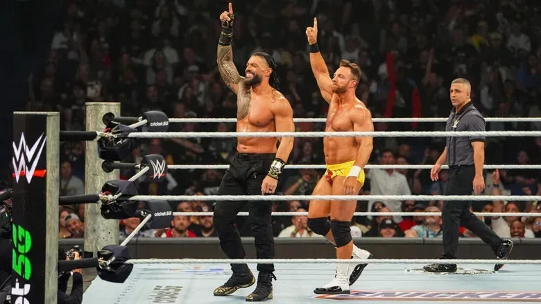 Roman Reigns and LA Knight at Money in the Bank