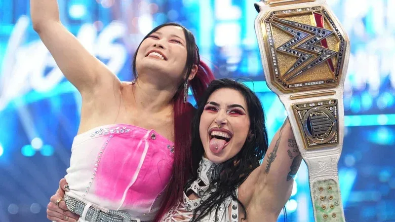 Iyo Sky and Rhea Ripley in WWE