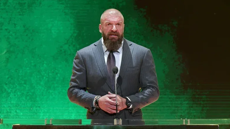 WWE Executive Vice President of Talent, Live Events and Creative Paul "Triple H" Levesque speaks at a WWE news conference at T-Mobile Arena on October 11, 2019 in Las Vegas, Nevada